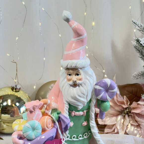 Christmas Pastel Pink Santa Claus Figure Macaron Candy Bag Peppermint Square - Picture 7 of 10
